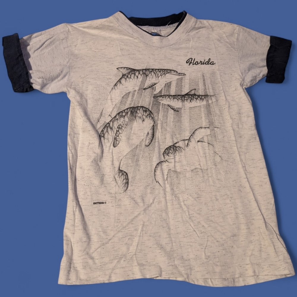 80s Vintage U Of Cotton Florida Double Collar‎ Sleeve T-shirt Size Small